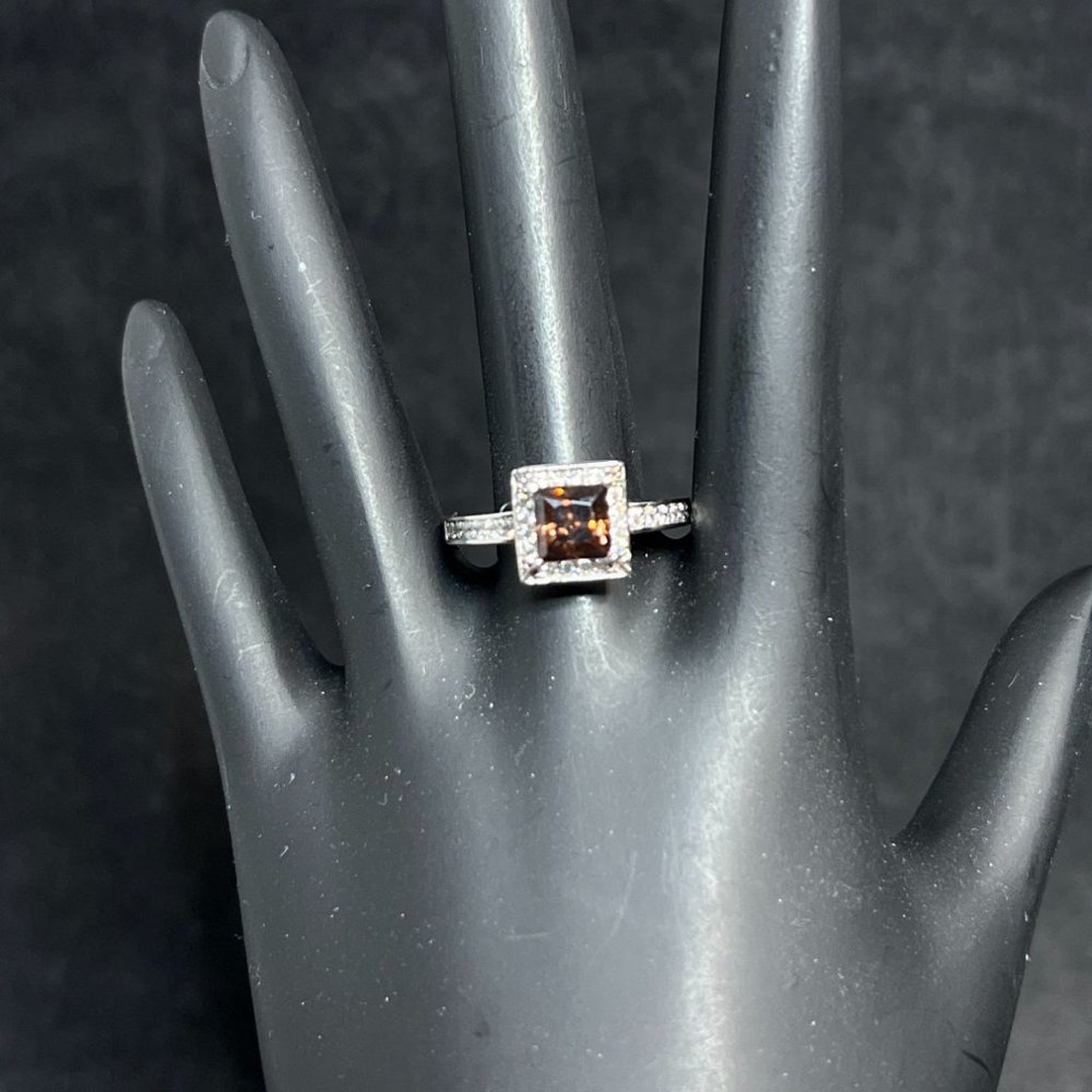 Sterling Silver With Brown Glass And Clear Cz Ring Sz 8 1/2 (R282) - Picture 1 of 6